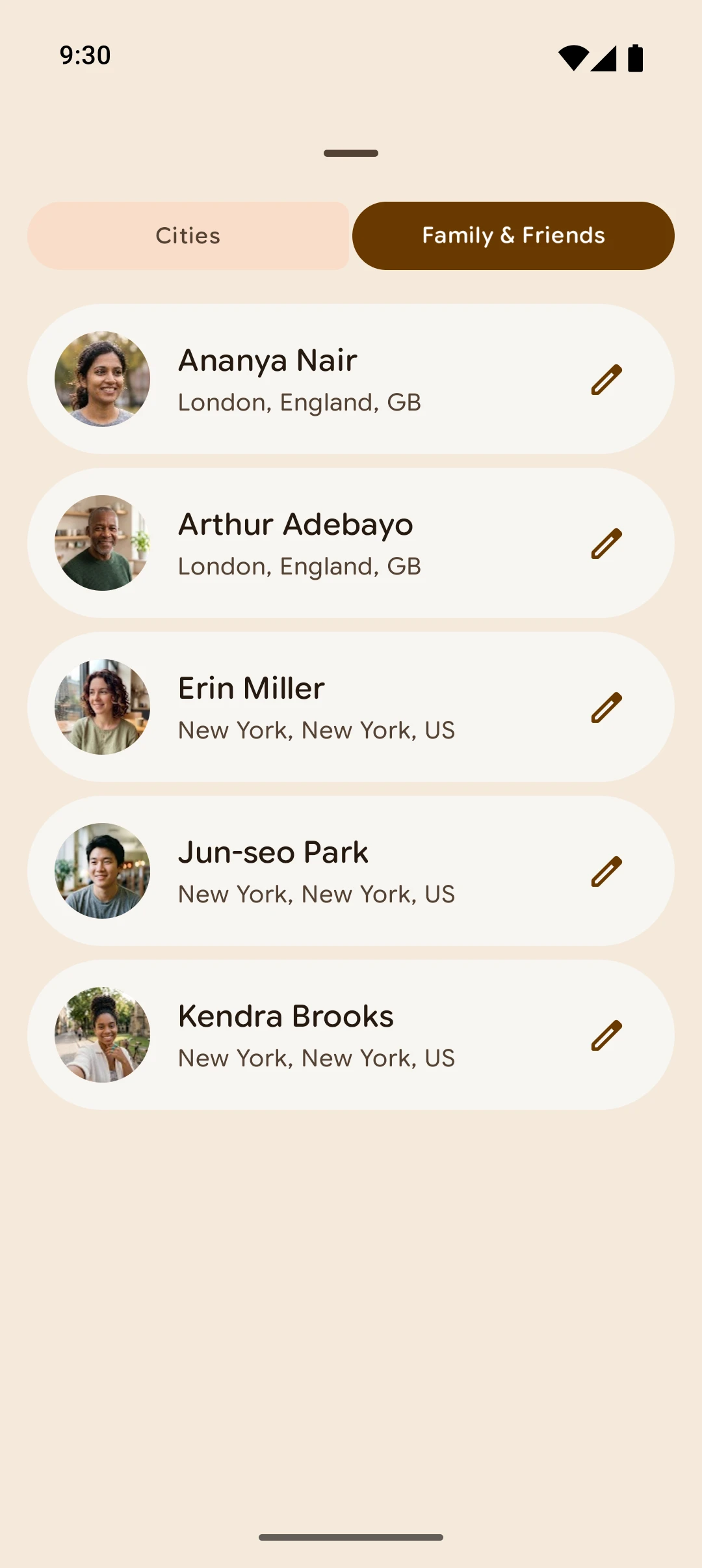 Family & Friends contacts list
